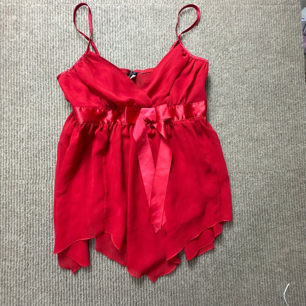 VTG Y2K Fredericks of Hollywood Red Chiffon Satin Lingerie Babydoll Women Large